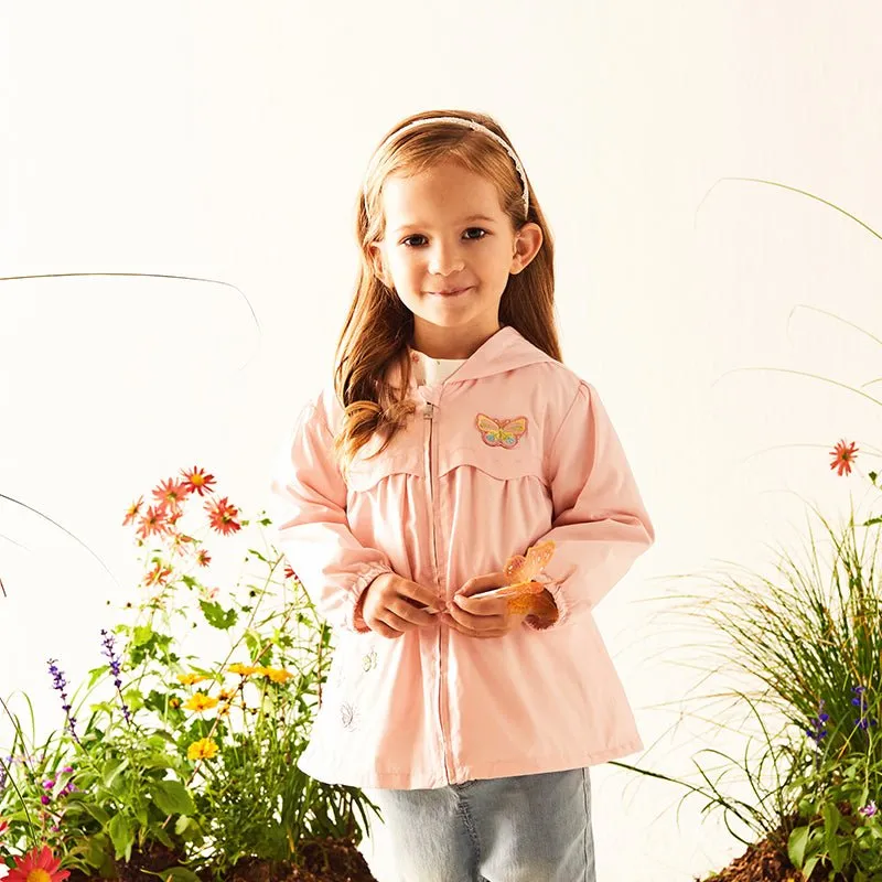 Flying Butterfly Girl Zip Up Pink Hooded Coat