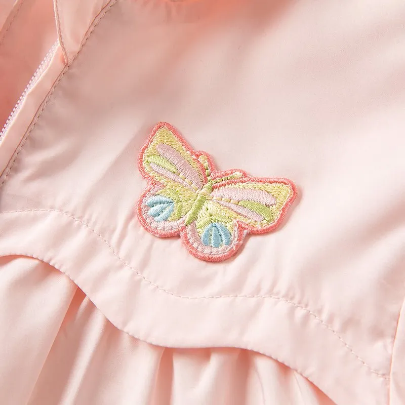 Flying Butterfly Girl Zip Up Pink Hooded Coat