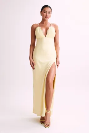 Gina Satin Slip Maxi Dress With Lace - Lemon