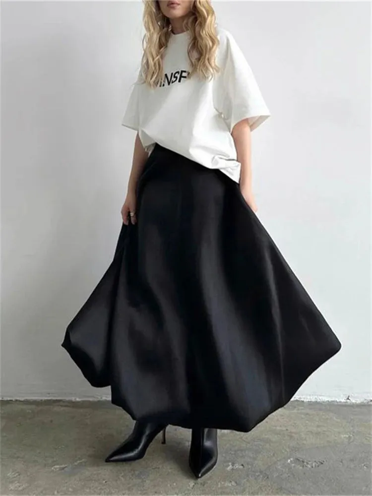 Girlary Silk Satin White Maxi Skirt Long Ruffled Pleated Skirts Elegant Lantern Pants A-Line Silk Long Skirts For Women New