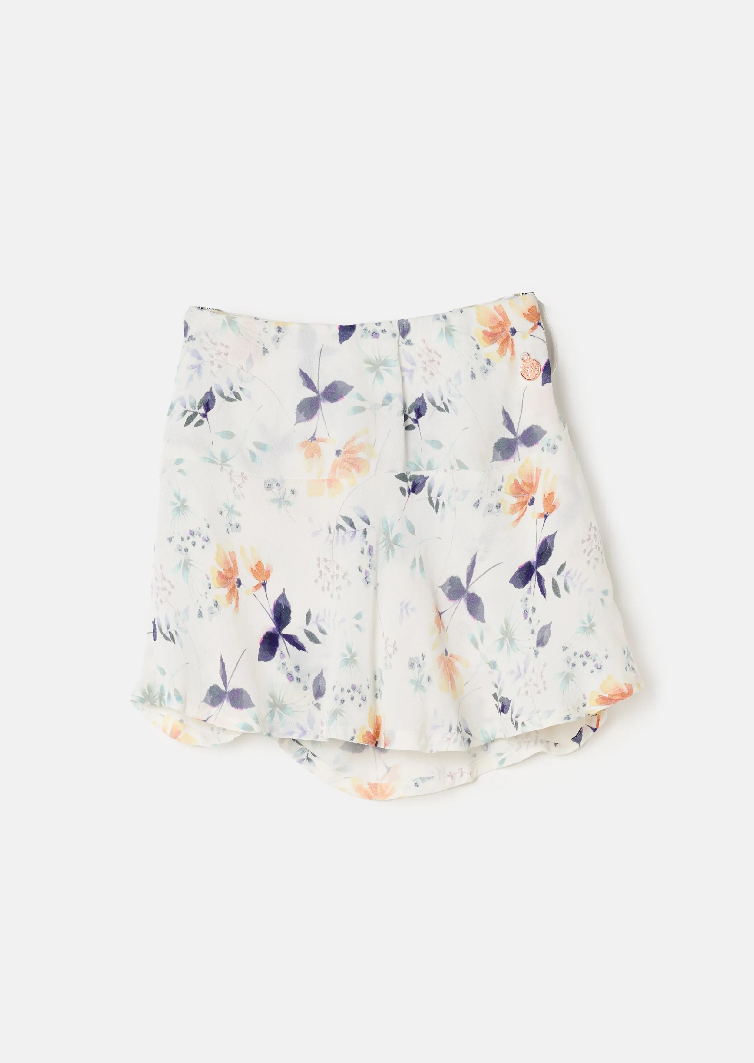 Girls Floral Printed Blue Skirt