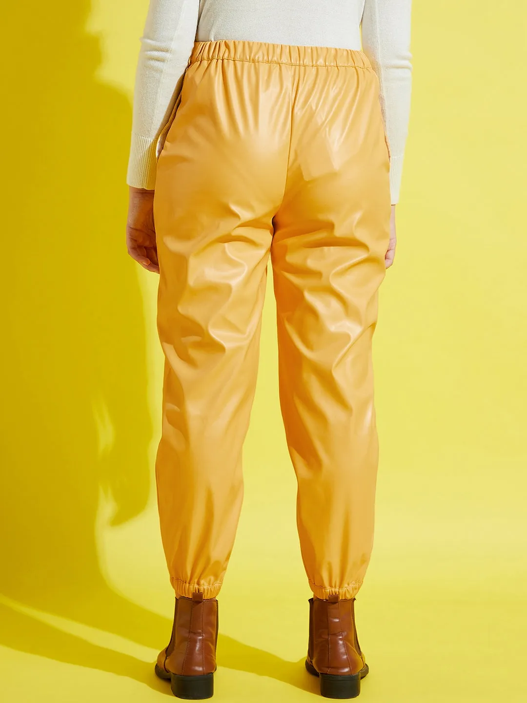 Girls Yellow Pu Joggers - Lyush Kids