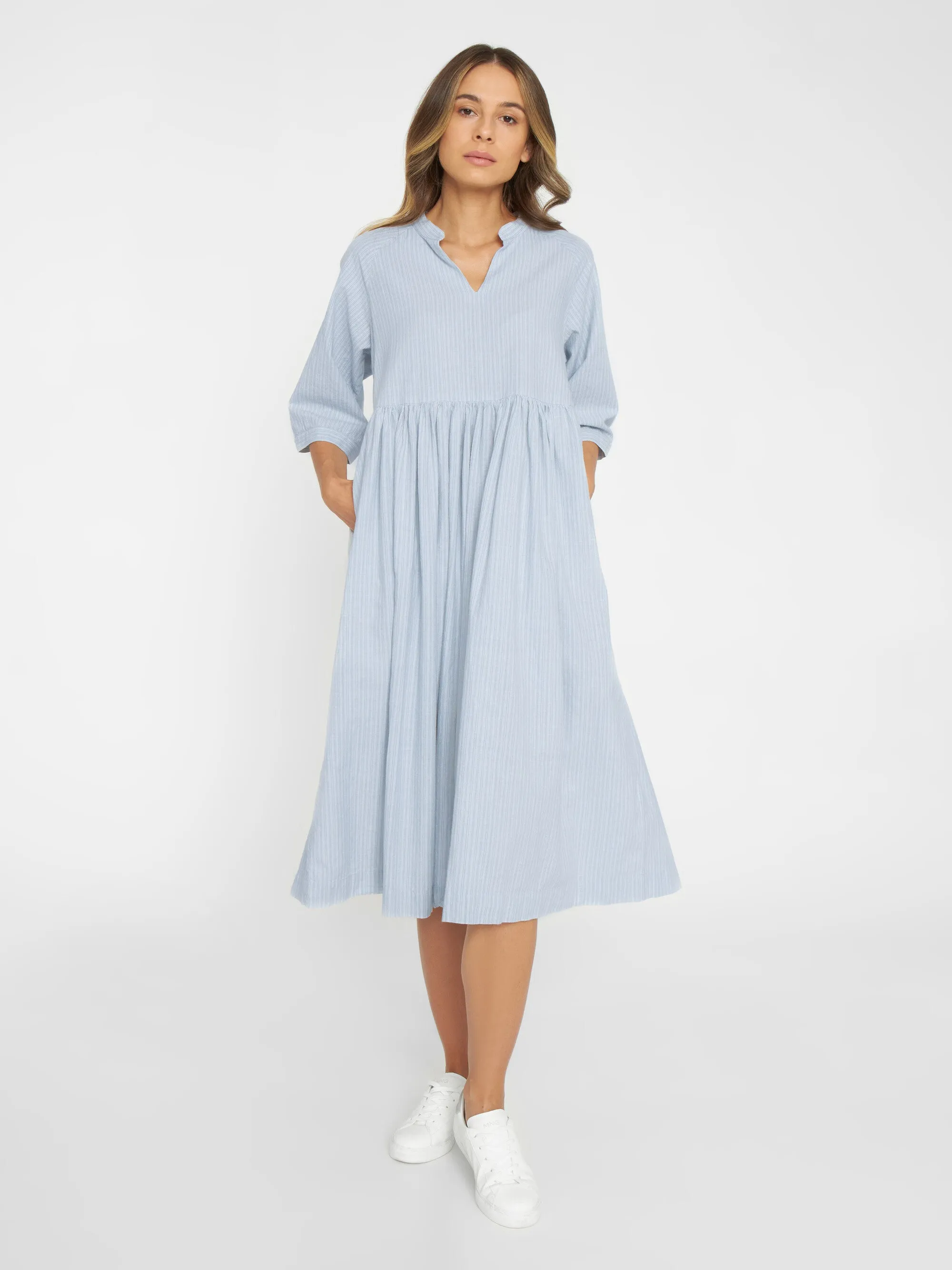 Grandad collar SS shirt dress - Stripe