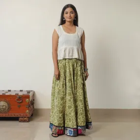 Green - Bagru Block Printed 24 Kali Patchwork Cotton Long Skirt 34