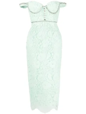 Green Cord Lace Diamante Midi Dress