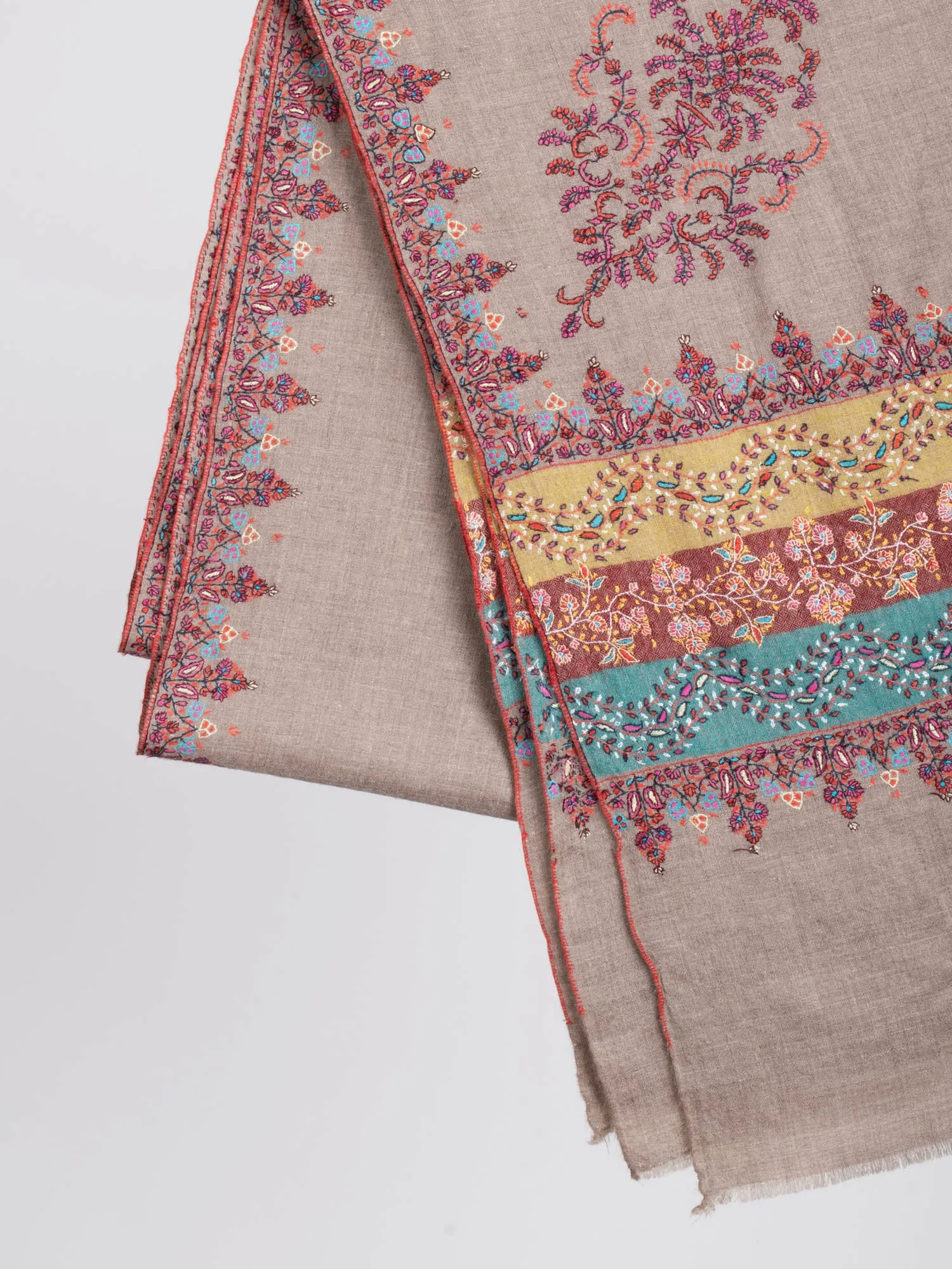 Grey Palladar Embroidered Indian Pashmina Shawl - OCEANSIDE