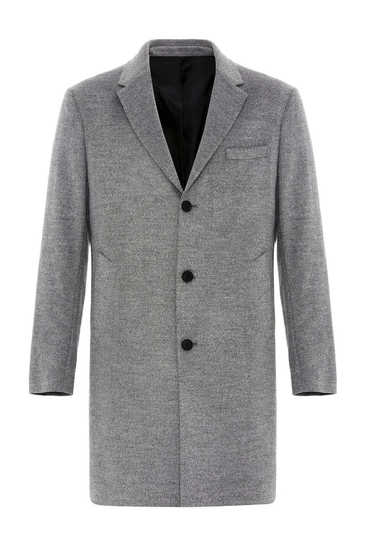 Grey Slim Fit Notch Lapel Men's Coat - Wessi