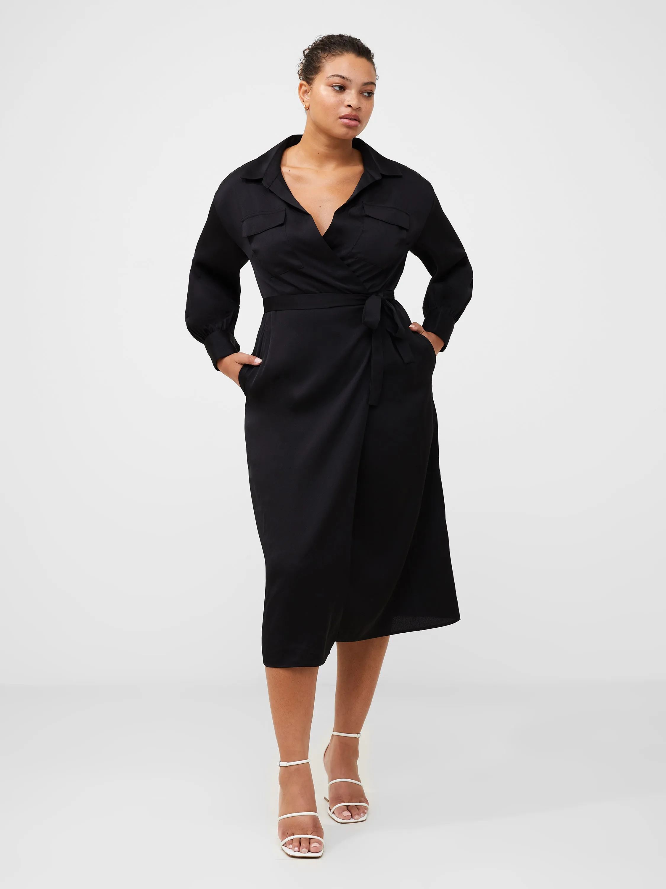 Harlow Recycled Satin Wrap Midi Dress