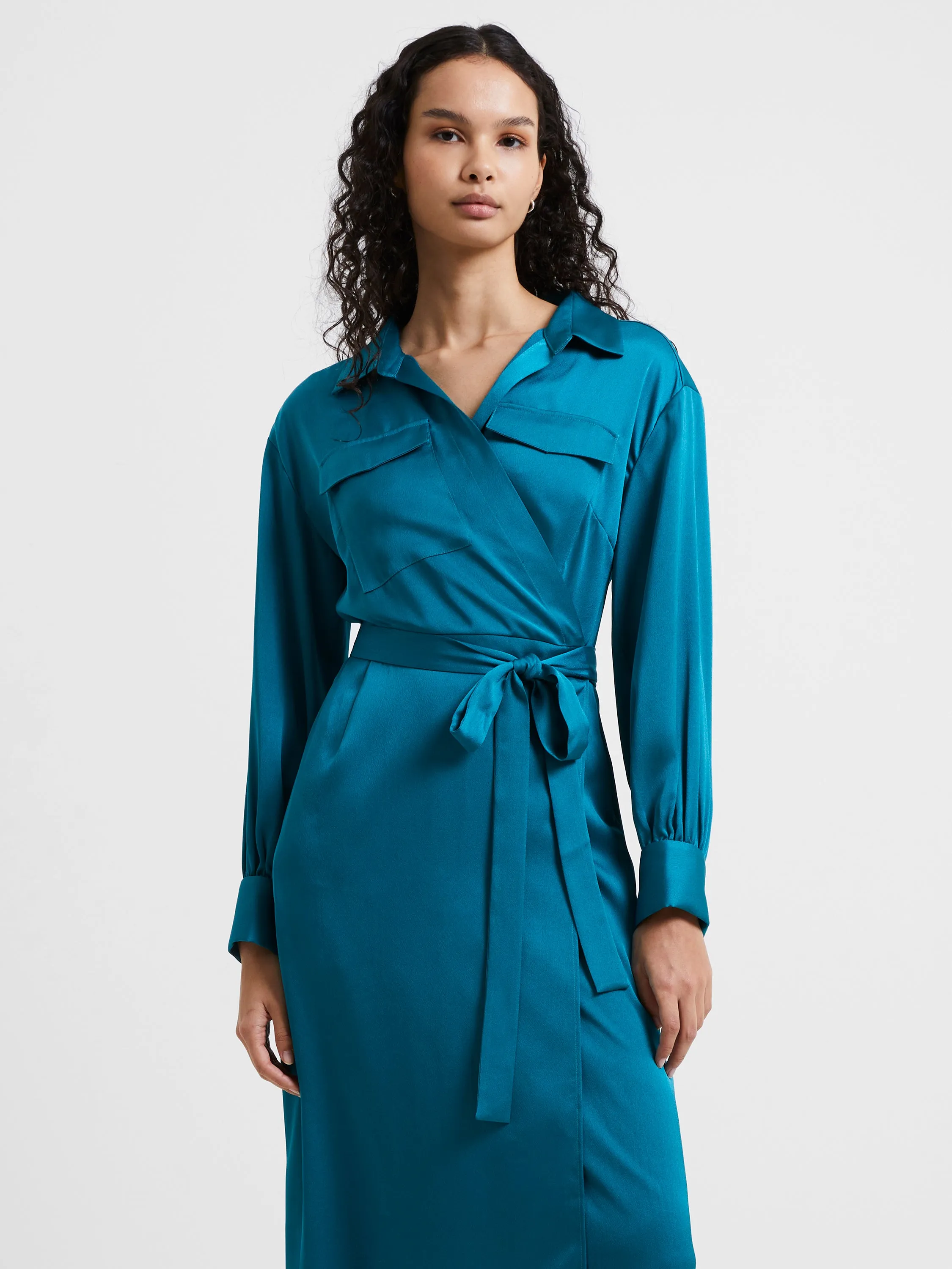 Harlow Recycled Satin Wrap Midi Dress