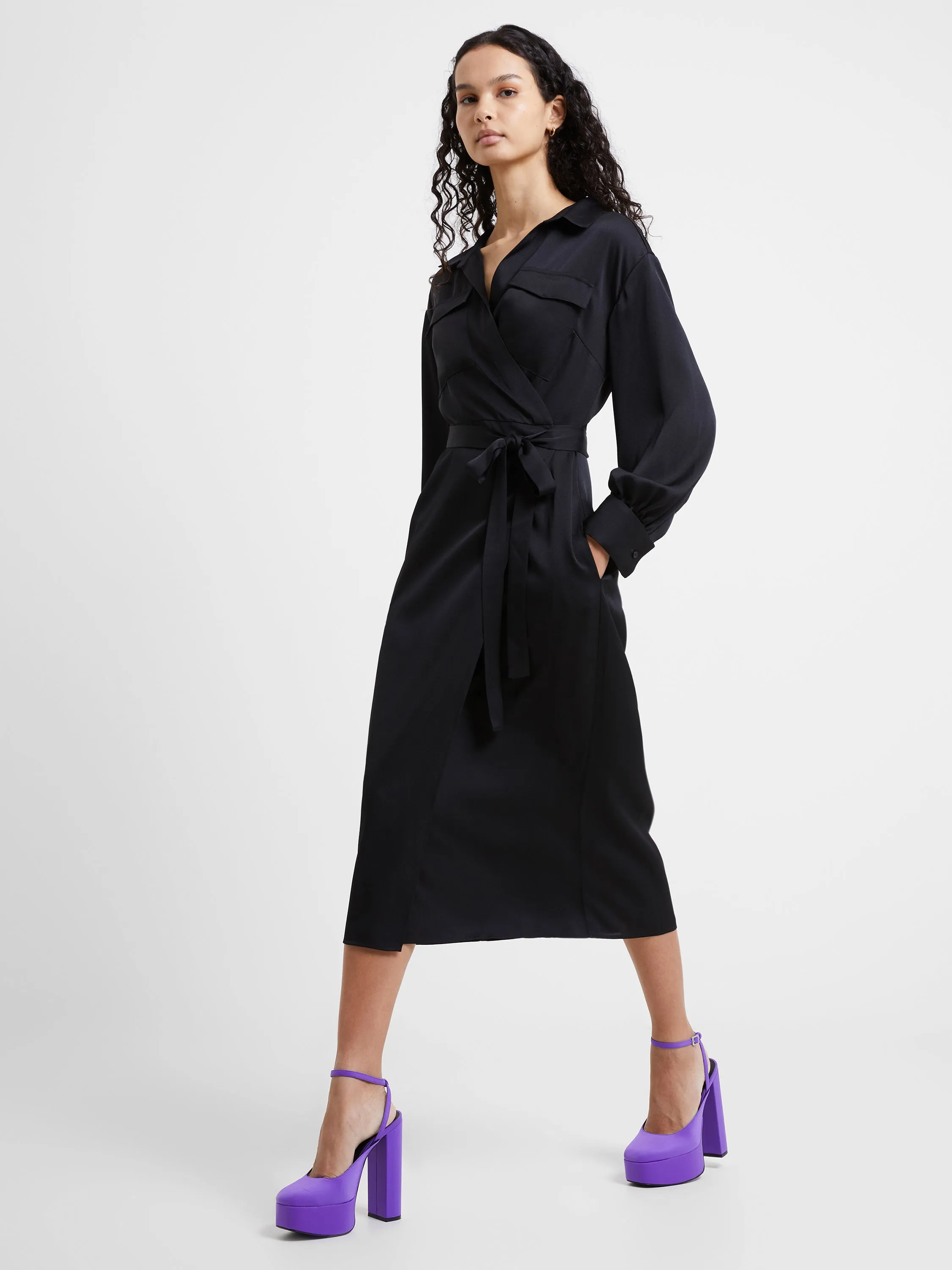 Harlow Recycled Satin Wrap Midi Dress