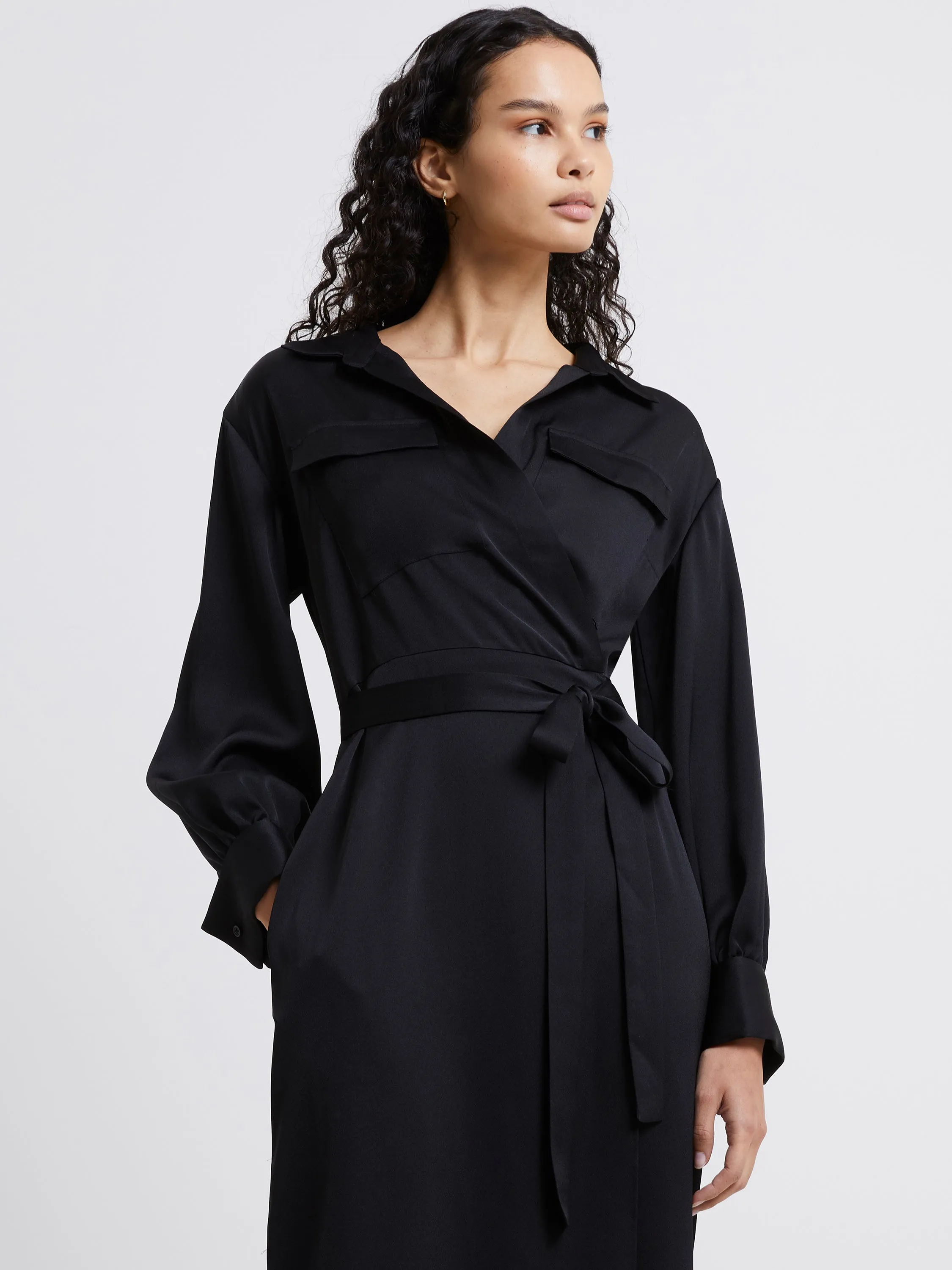 Harlow Recycled Satin Wrap Midi Dress