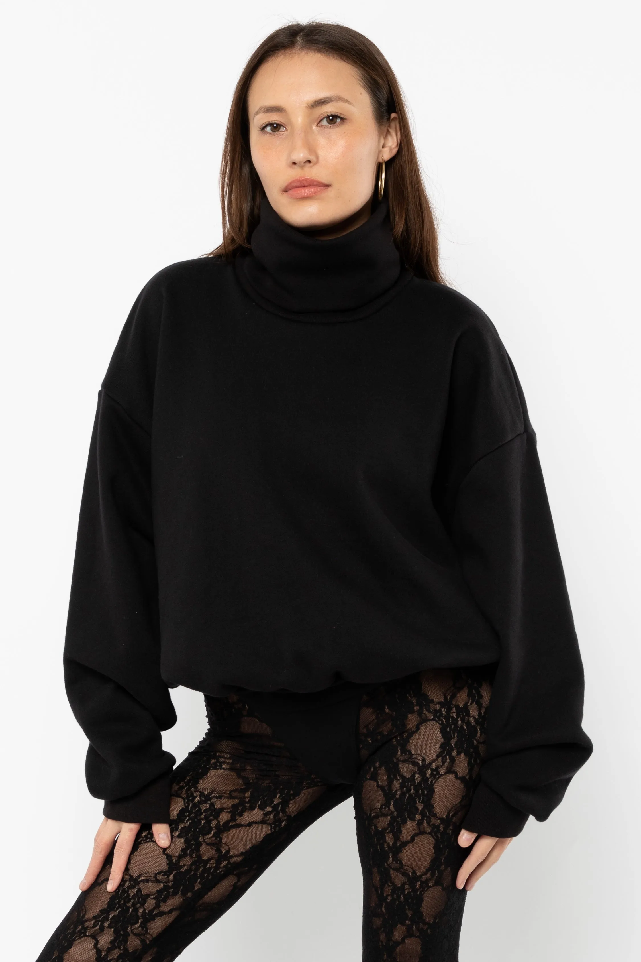 HF-313 - Heavy Fleece Oversized Turtleneck Sweater with Contrast Rib