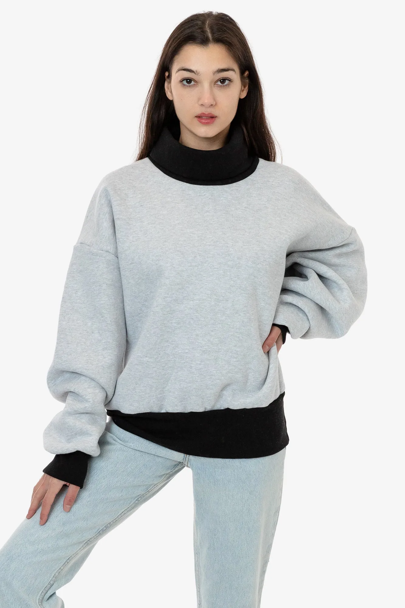 HF-313 - Heavy Fleece Oversized Turtleneck Sweater with Contrast Rib