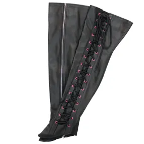 Hot Leathers LCU1005 Ladies Black Lambskin Leather Leggings with Pink Side Lace