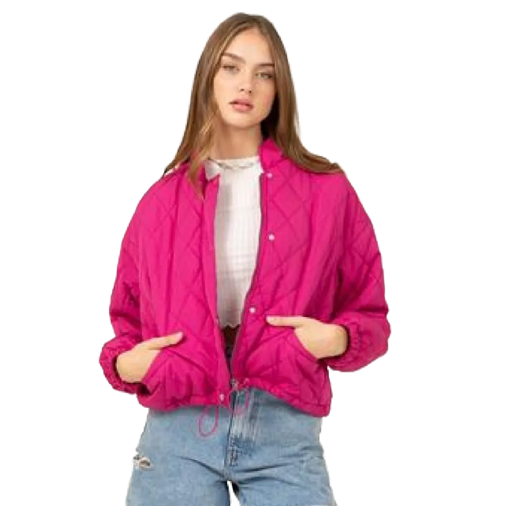 Hyfve Hottest Pink Magenta Quilted Boxy Puffer Jacket