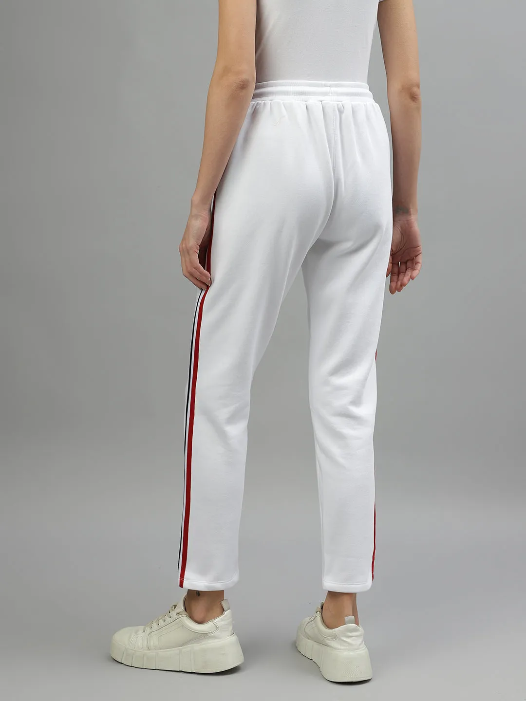 Iconic Women White Solid Regular Fit Mid-Rise Trackpant