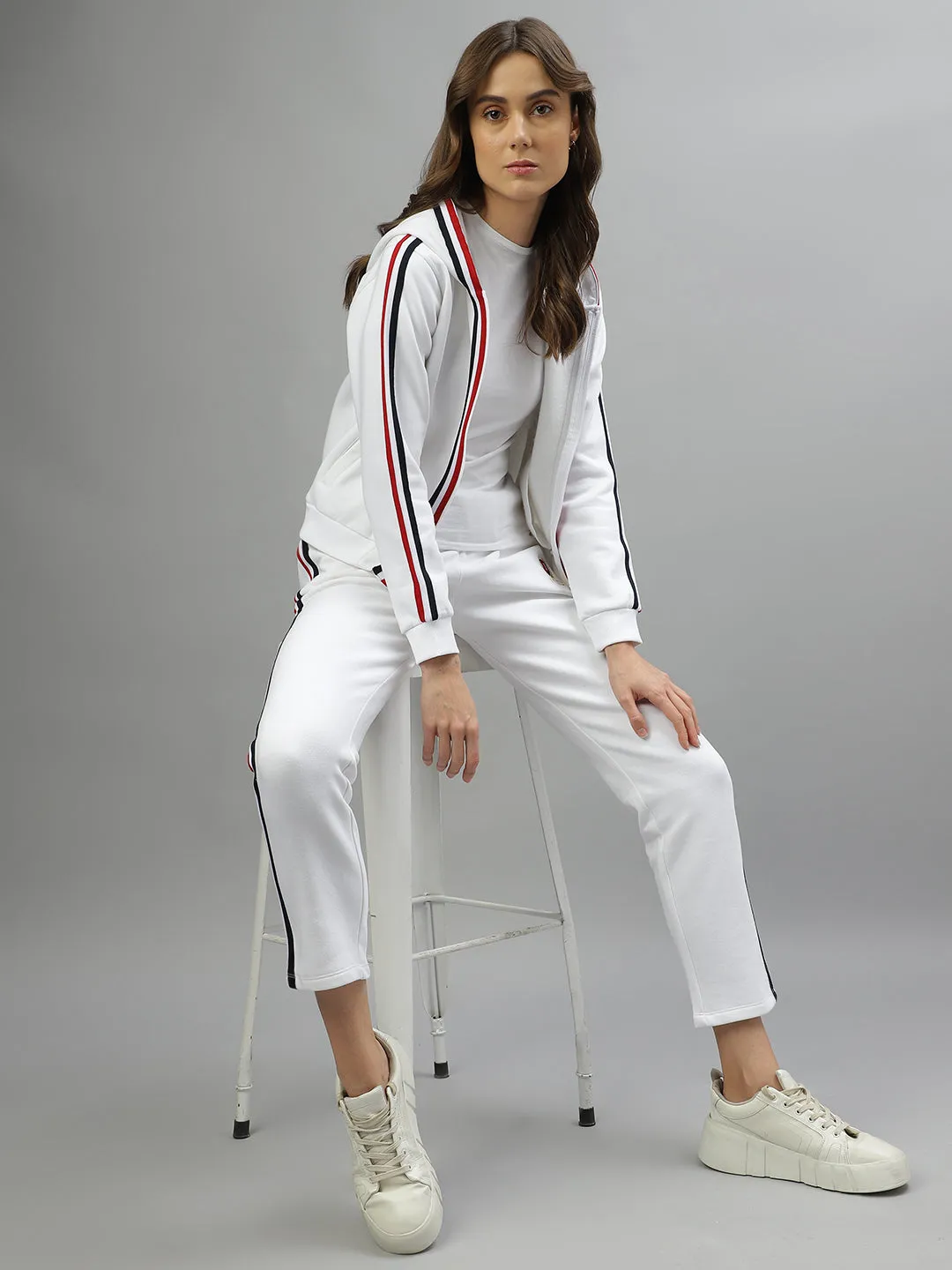 Iconic Women White Solid Regular Fit Mid-Rise Trackpant