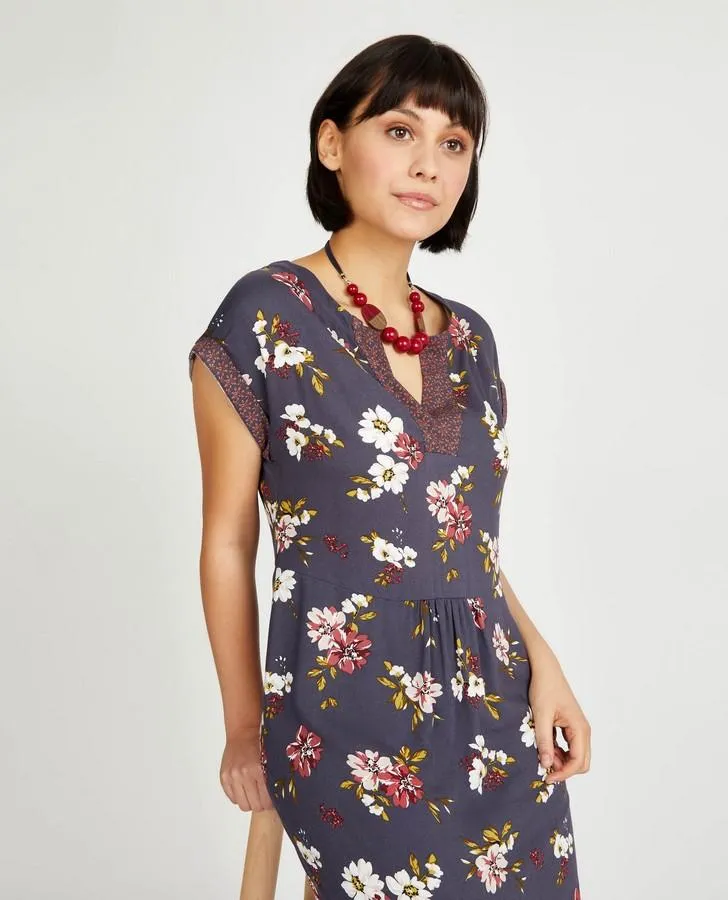 Ink Desert Blossom and Flower Border Print Tunic Dress