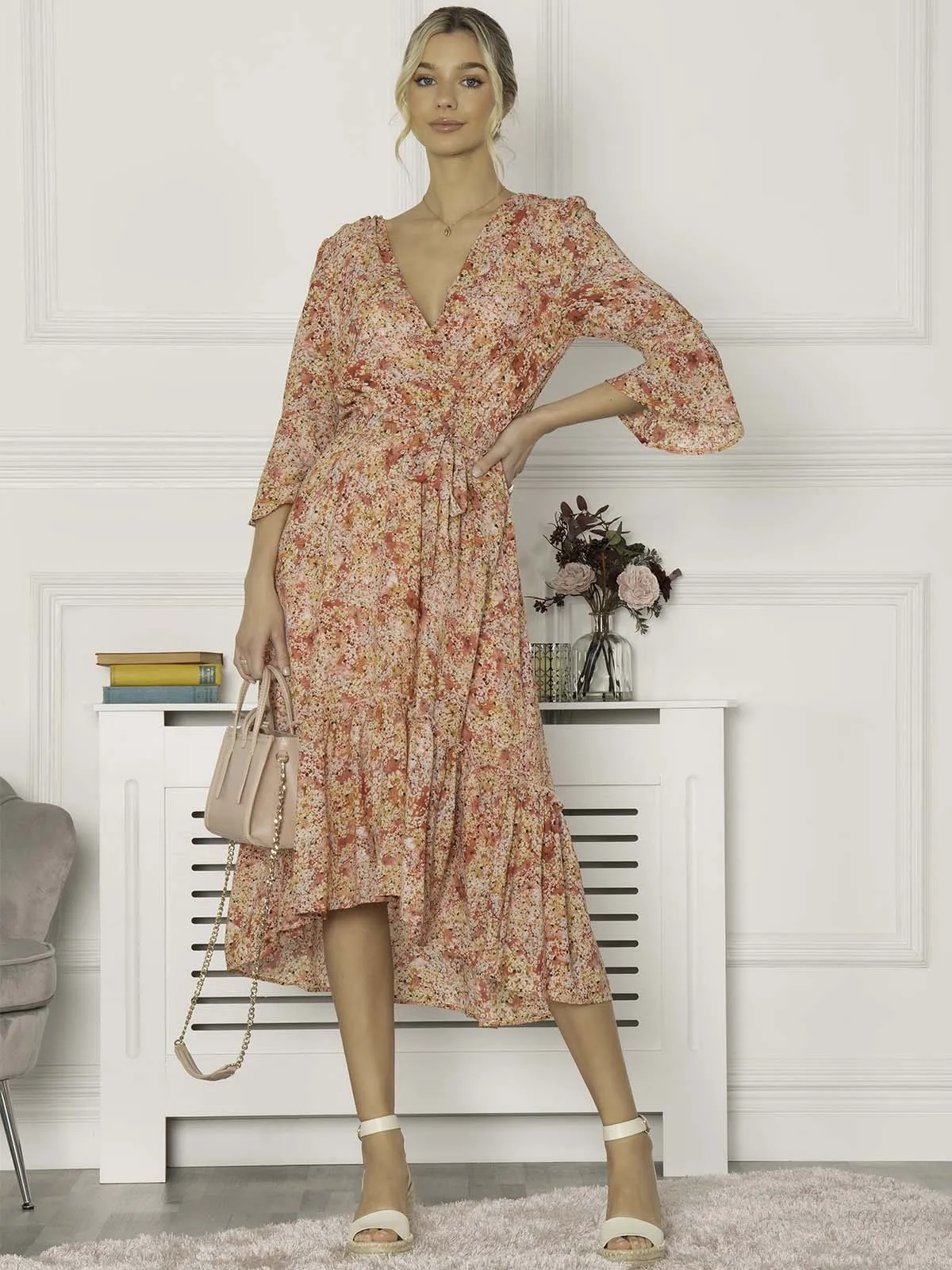 Jolie Moi Geelan Tiered Hem Maxi Dress, Pink Floral