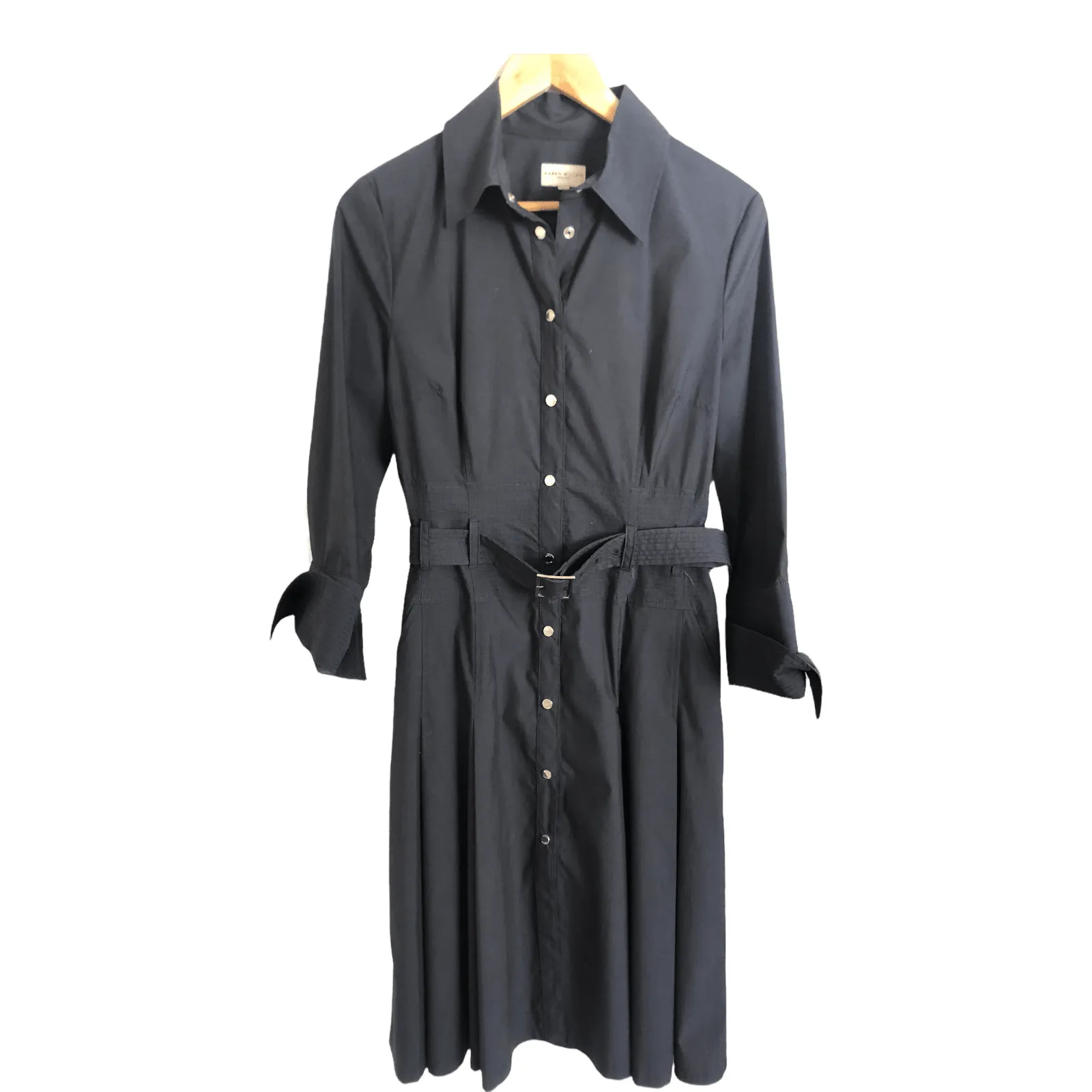 Karen Millen Cotton Blend 3/4 Sleeve Belted Shirt Dress Navy Blue UK Size 10-12