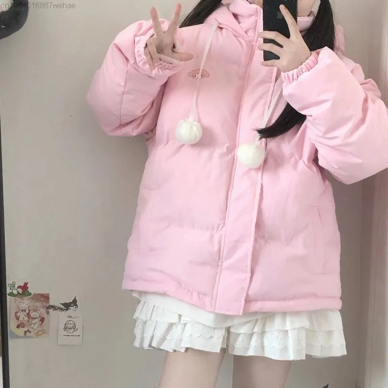 Kawaii My Melody Jacket Womens Pink Puffer Jacket