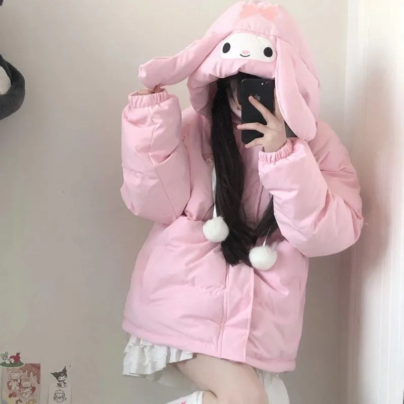 Kawaii My Melody Jacket Womens Pink Puffer Jacket