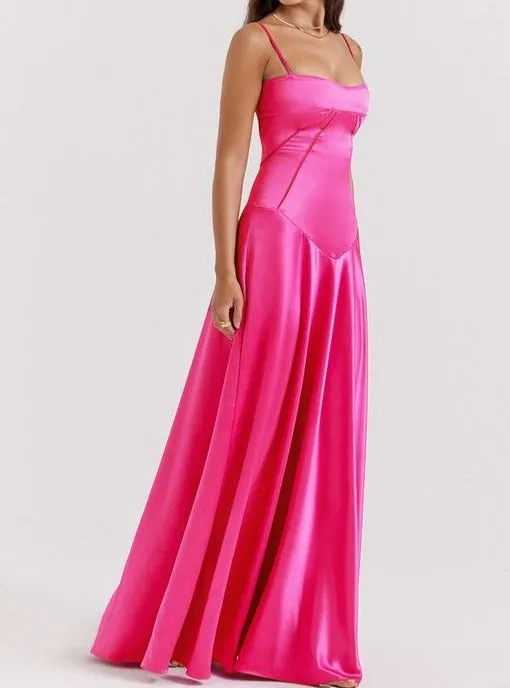 KittenAlarm - Faye Fitted-bodice Lace-up Satin Maxi Dress