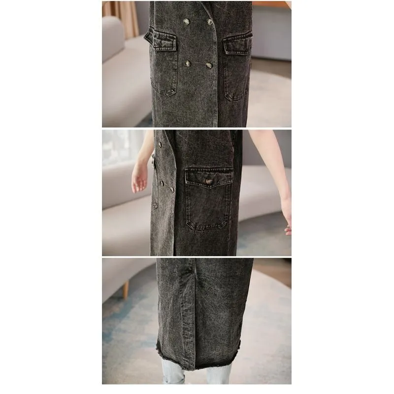 Knee-Length Versatile Worn-Out Look Loose Fit Denim Coat