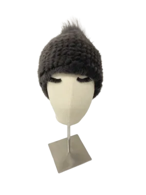 KNITTED MINK BEANIE GREY