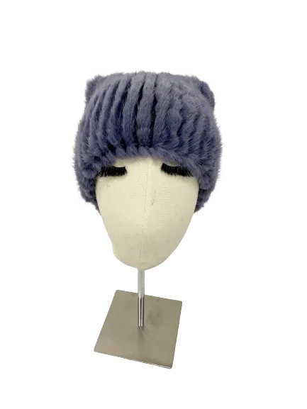 KNITTED MINK BEANIE LAVENDER