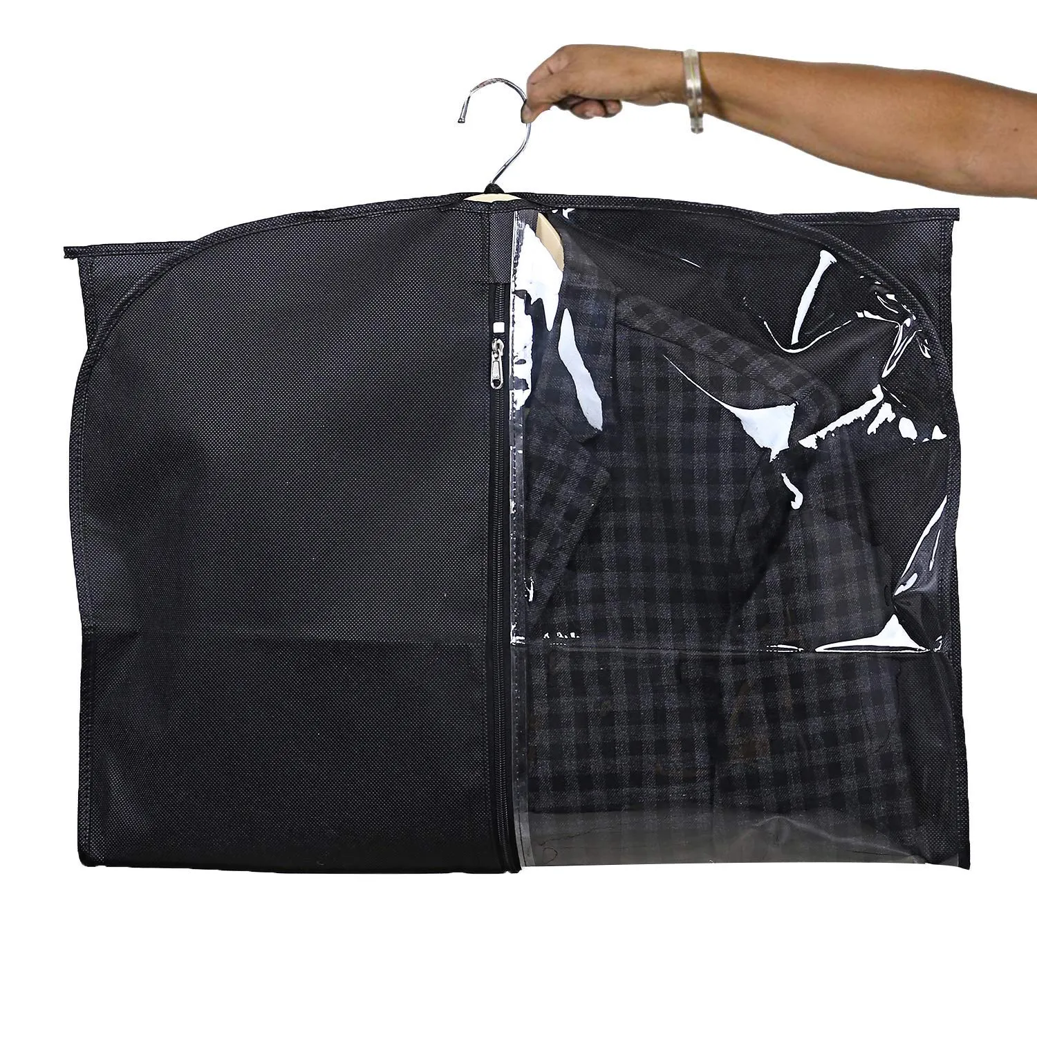 Kuber Industries 12 Pieces Half Transparent Non Woven Men's Coat Blazer Suit Cover (Black) -CTKTC41364