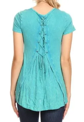 Lace Up Back Short Sleeve Top