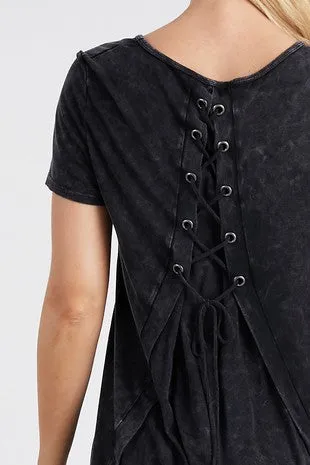 Lace Up Back Short Sleeve Top