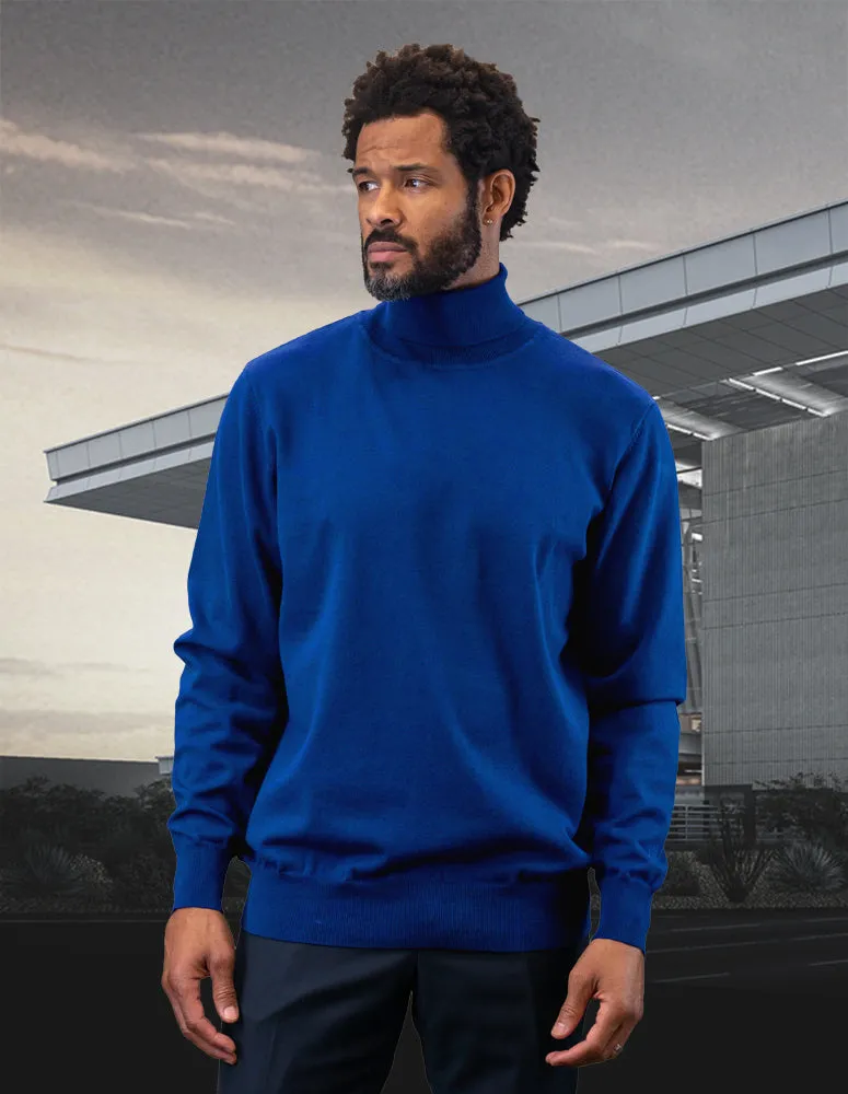 LaVane Men's Royal Blue turtleneck sweaters light blend regular-fit