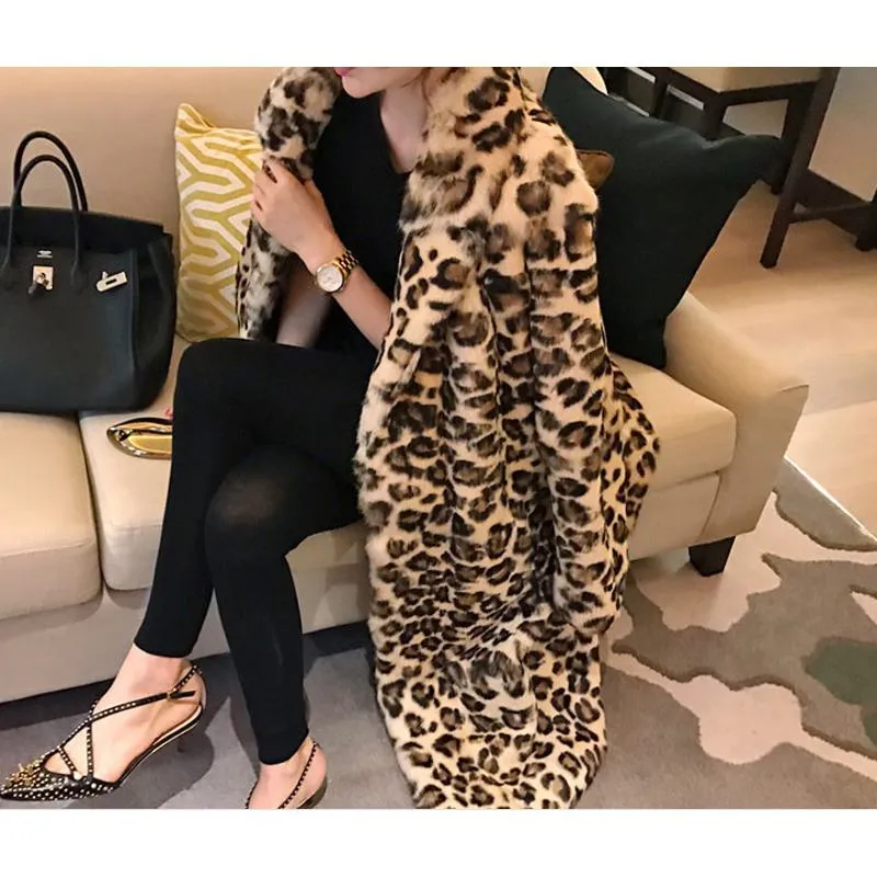 Leopard Print Loose Fit Faux Fur Coat