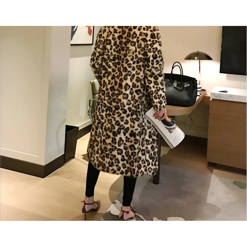 Leopard Print Loose Fit Faux Fur Coat