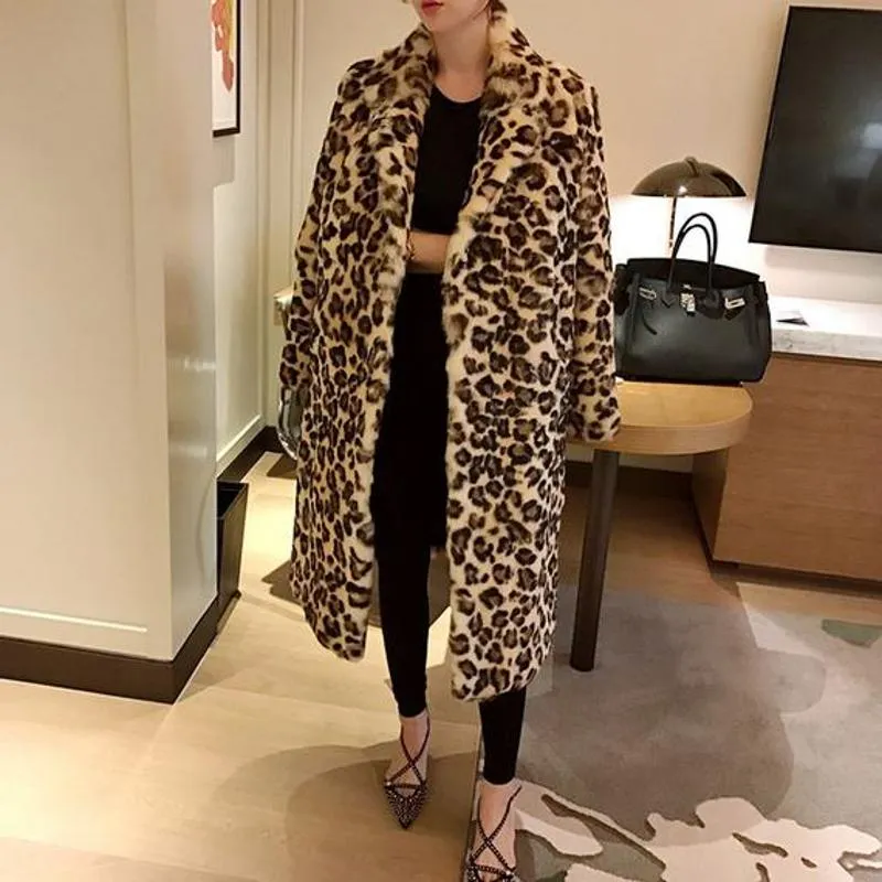 Leopard Print Loose Fit Faux Fur Coat