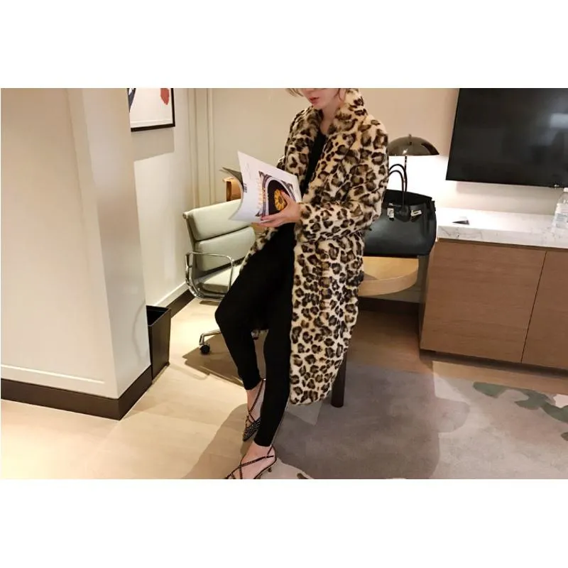 Leopard Print Loose Fit Faux Fur Coat