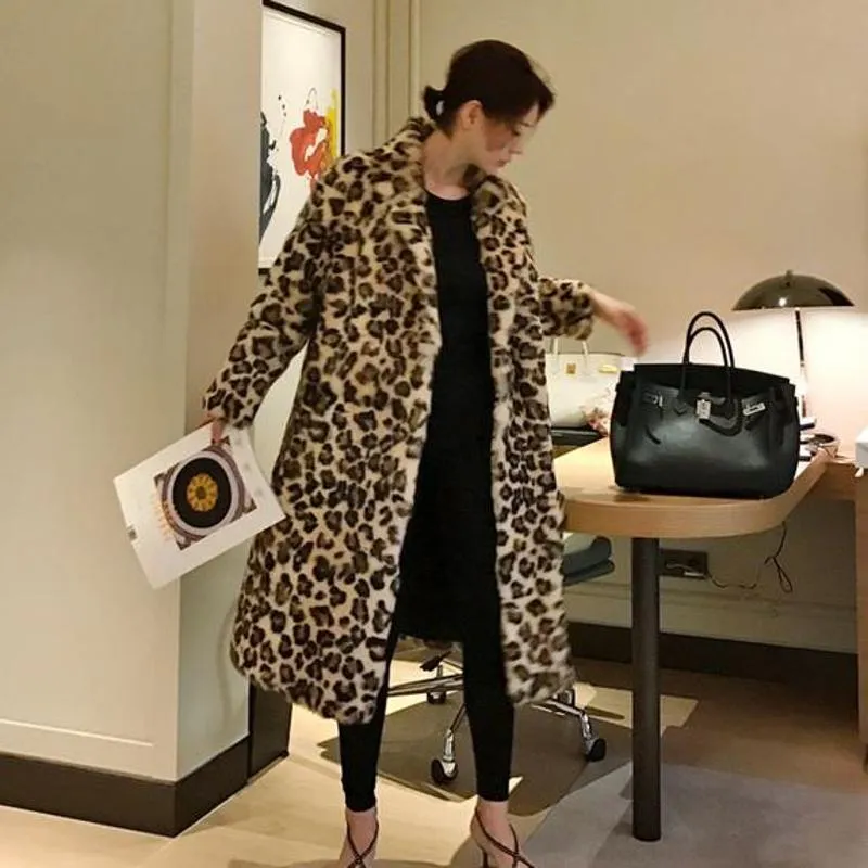 Leopard Print Loose Fit Faux Fur Coat