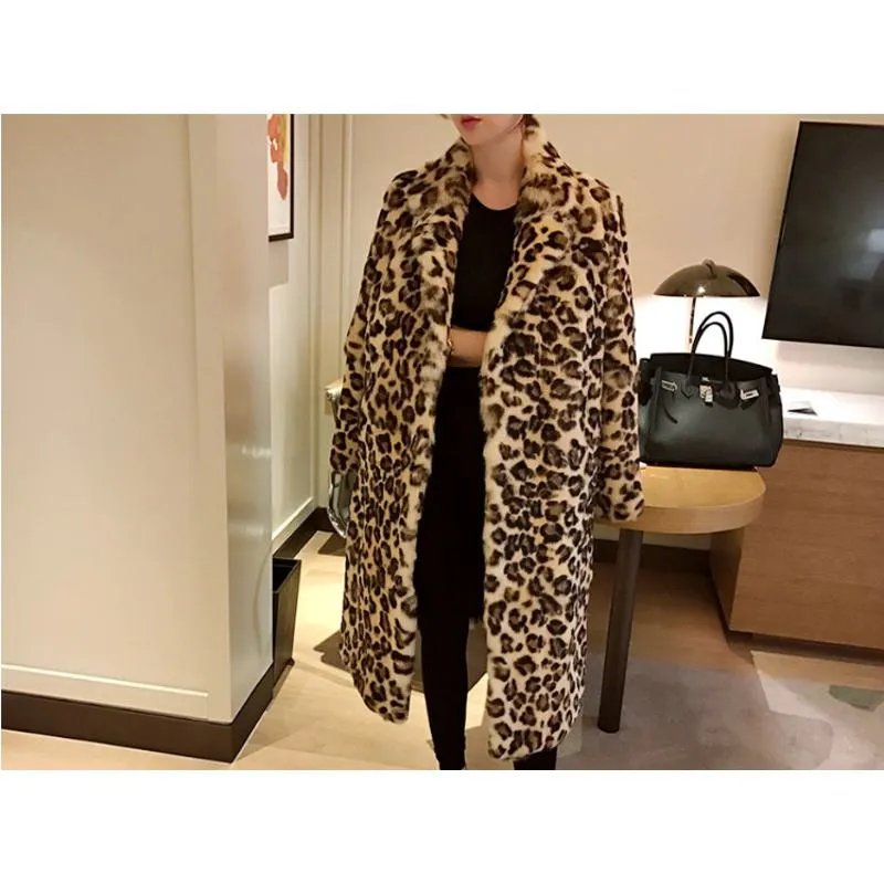 Leopard Print Loose Fit Faux Fur Coat