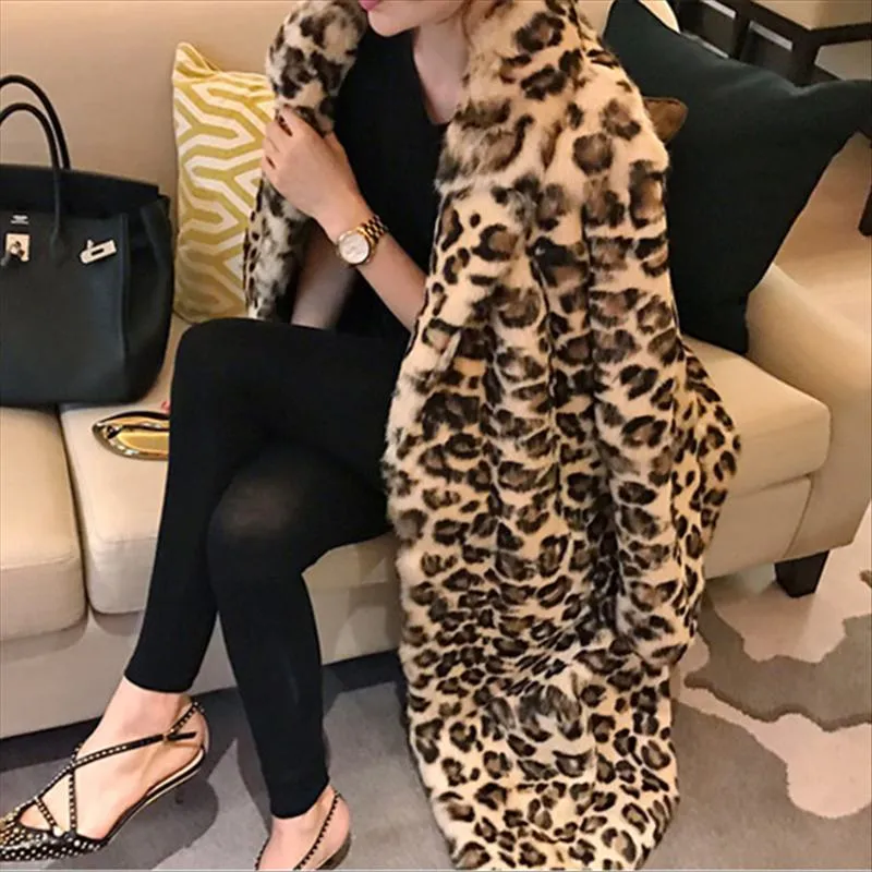 Leopard Print Loose Fit Faux Fur Coat