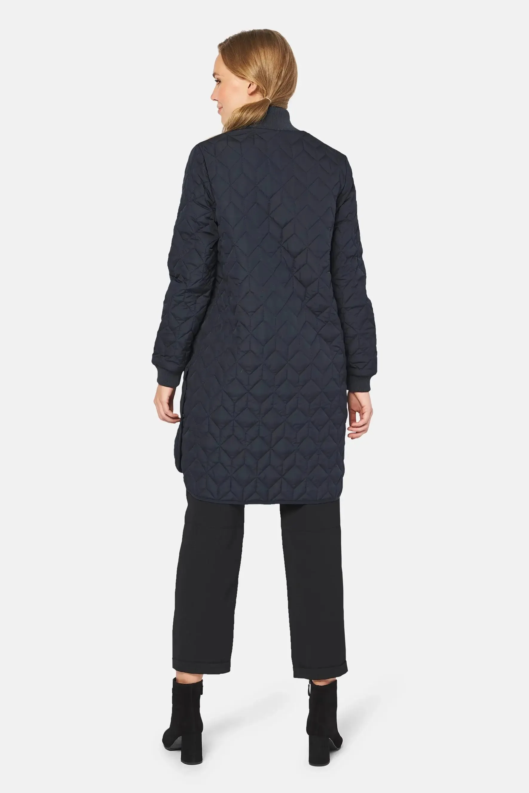 LONG QUILT COAT DARK INDIGO