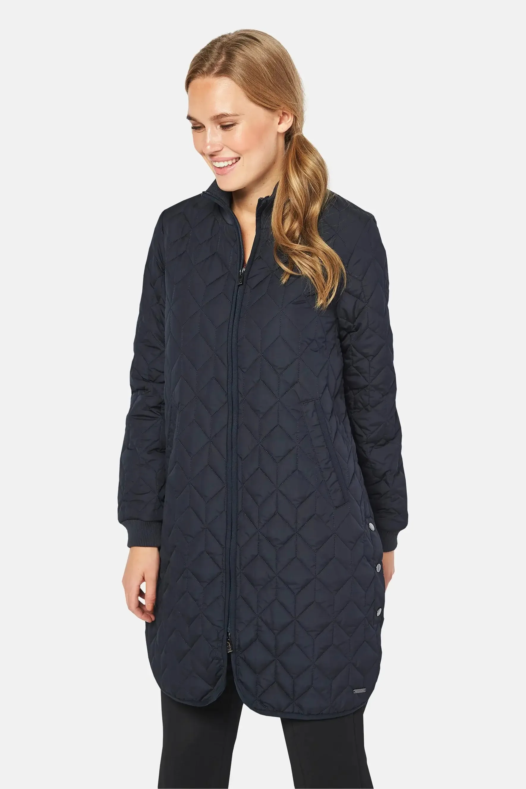 LONG QUILT COAT DARK INDIGO