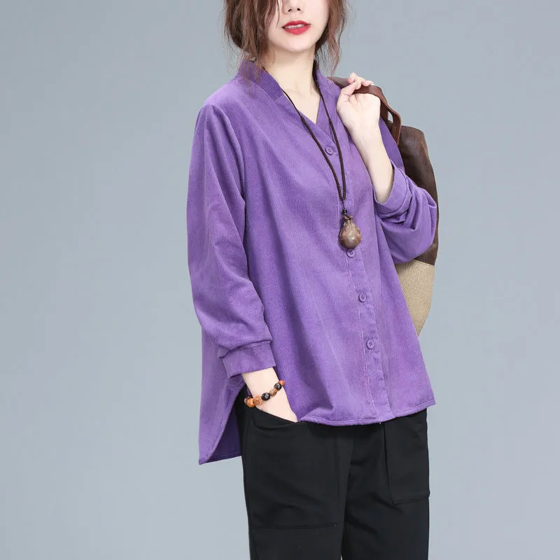 Loose plus size corduroy shirt