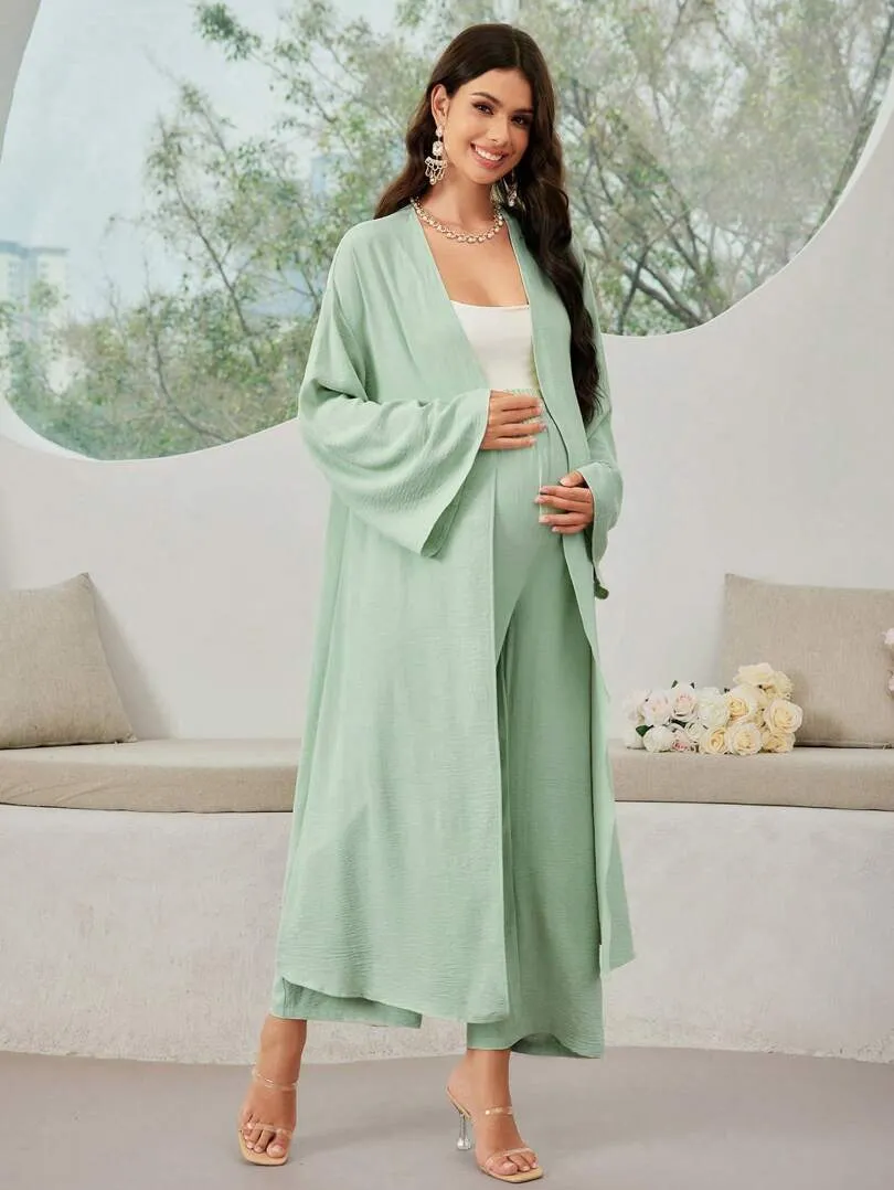 Lune Women's Open Front Coat & Wide Leg Pants Sets