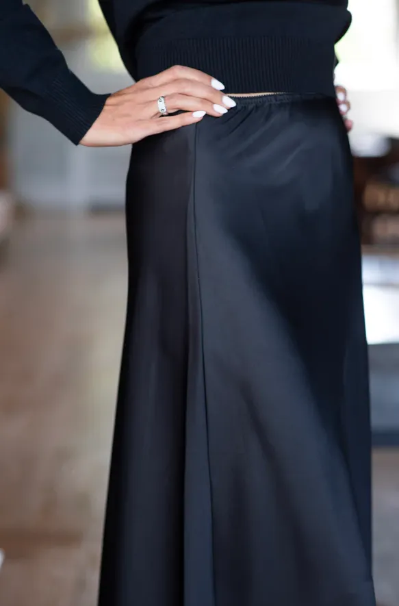 Mayas Place Black Maxi Slip Skirt