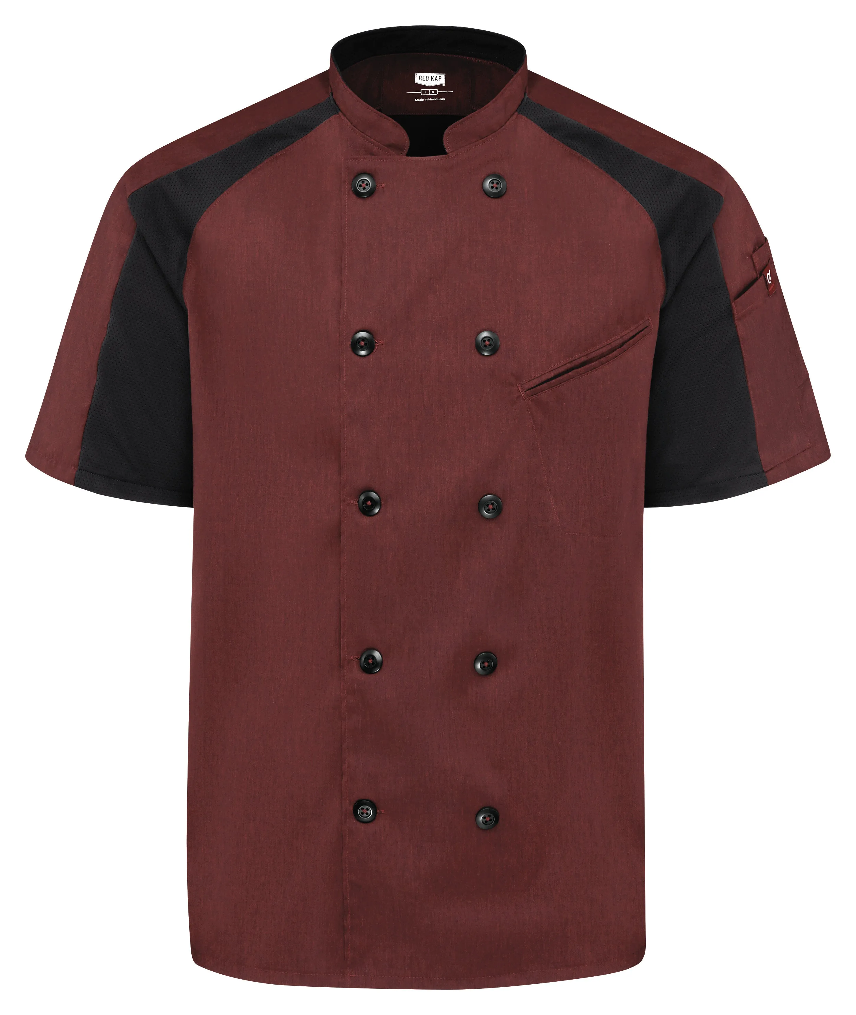 Men's Airflow Raglan Chef Coat with OilBlok 052M - Merlot Heather with Black Mesh