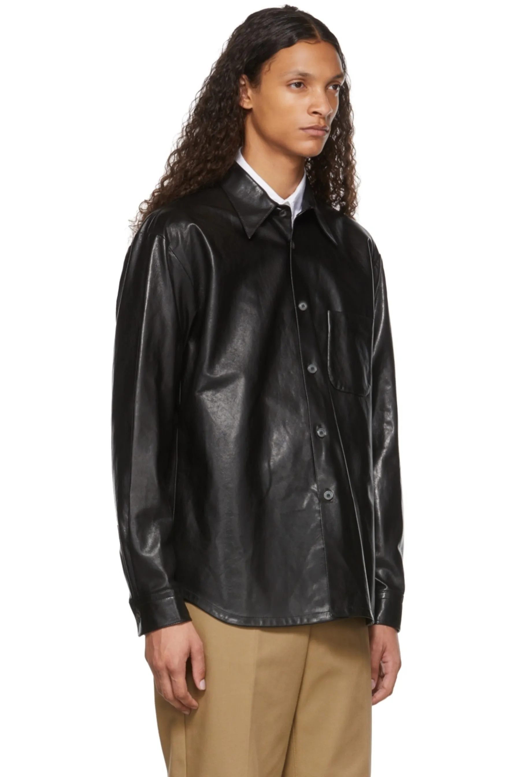 Men’s Black Leather Shirt Trendy Design