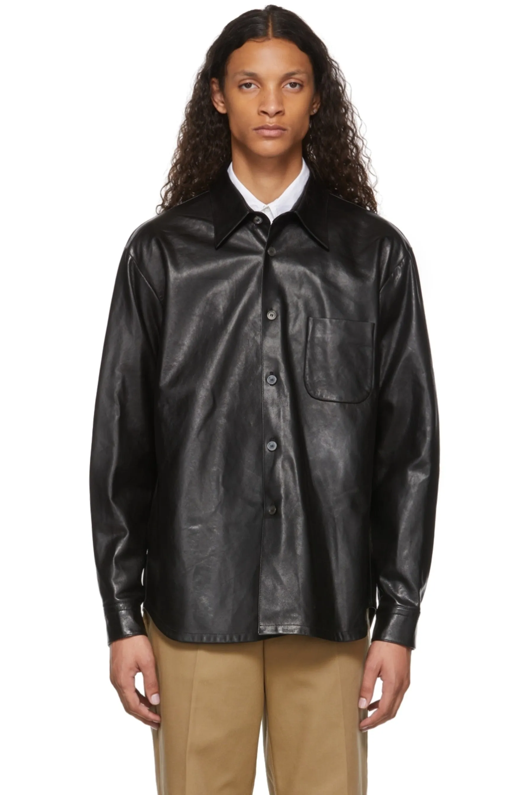 Men’s Black Leather Shirt Trendy Design