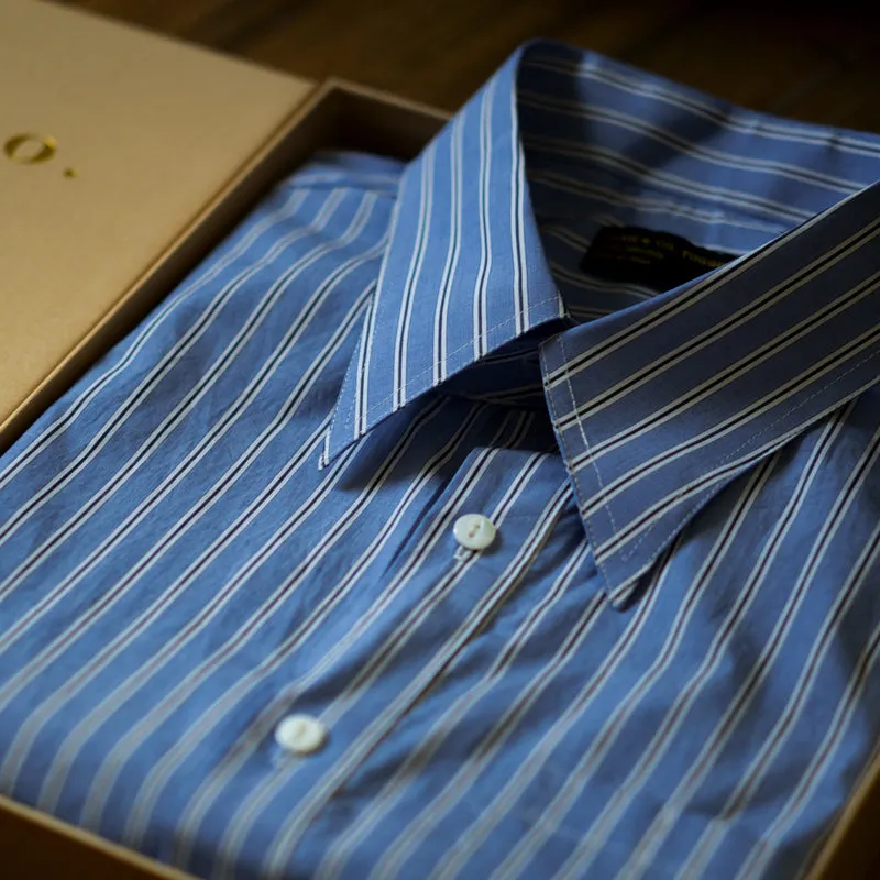 Men's Blue Striped Pointed Collar Shirt